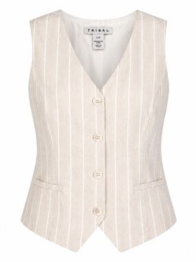 NWT Tribal Linen Blend Button Front Vest Safari Large